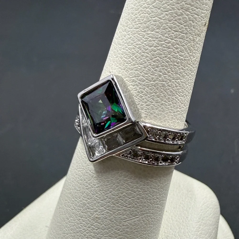 Bomb Party Blissful Blassings Size 6 Ring Lab Rainbow Topaz RBP6637 Rhodium
